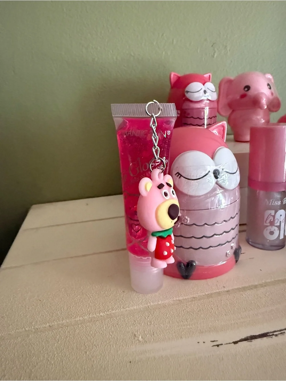 Cute Pink Owl & Character Lip Balm and Keychain Set 8 pc set